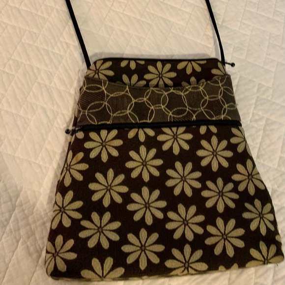 Maruca Handmade in CO Handbags - Maruca Crossbody Bag Tapestry Floral & Circle Pattern Black & Tan, Boulder, CO